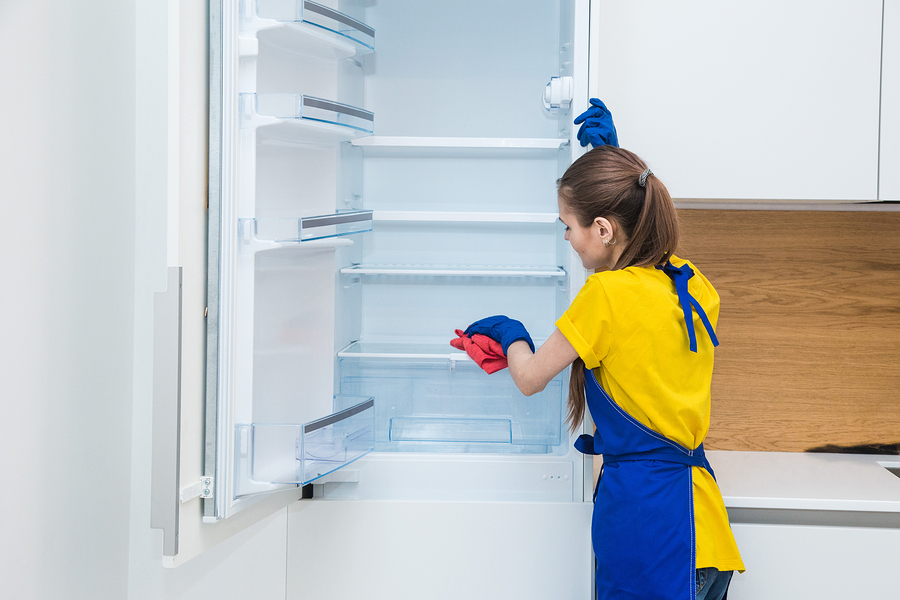 lady washing the refrigerator