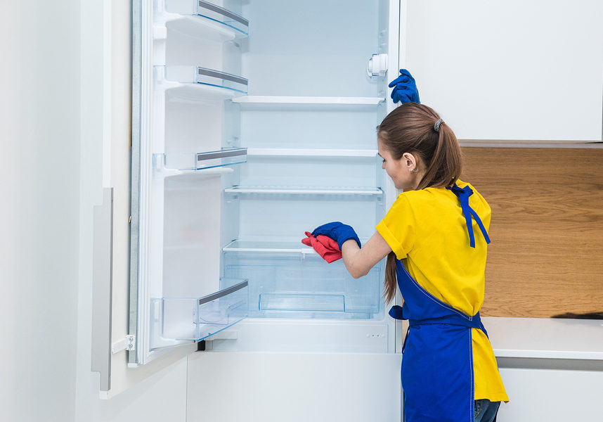 lady washing the refrigerator